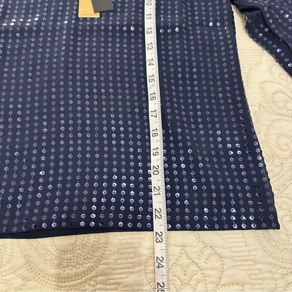 NWT Donna Karan sequin long sleeve blouse sheer sleeves in indigo sunset, S - Picture 13 of 13